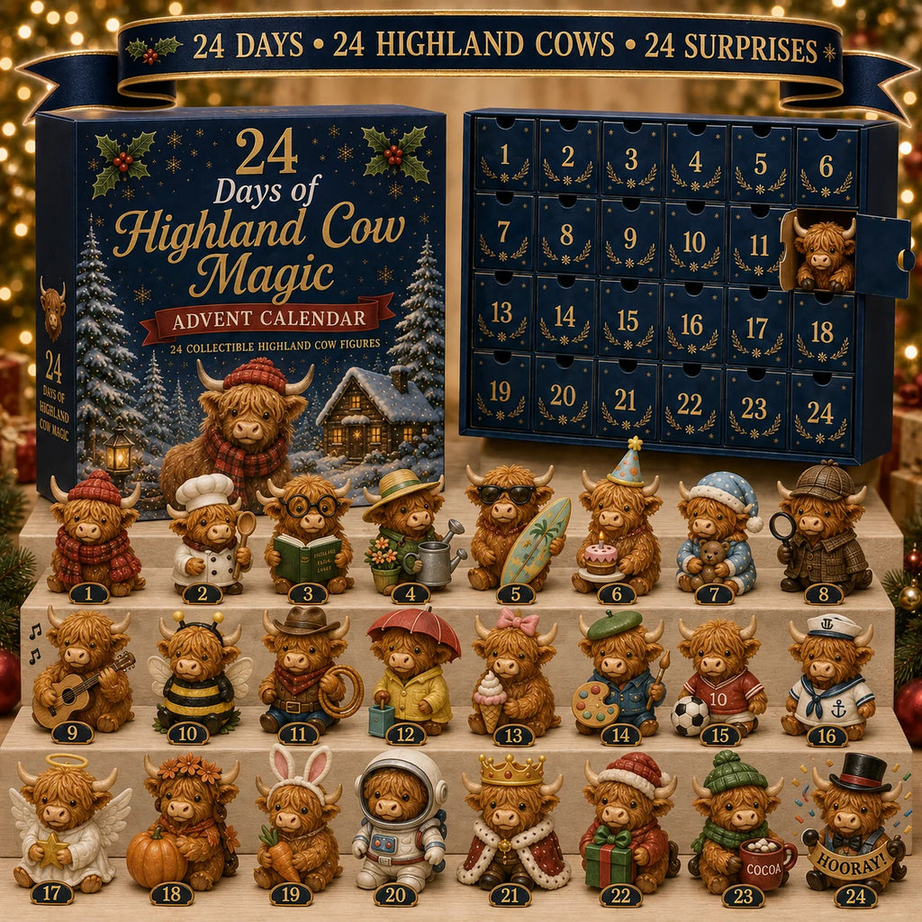 Highland Cow Advent Calendar | 24 Miniature Figures Christmas Countdown Set 0