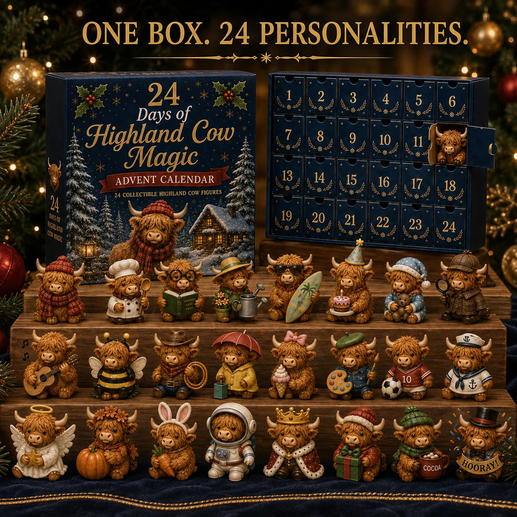 Highland Cow Advent Calendar | 24 Miniature Figures Christmas Countdown Set 4