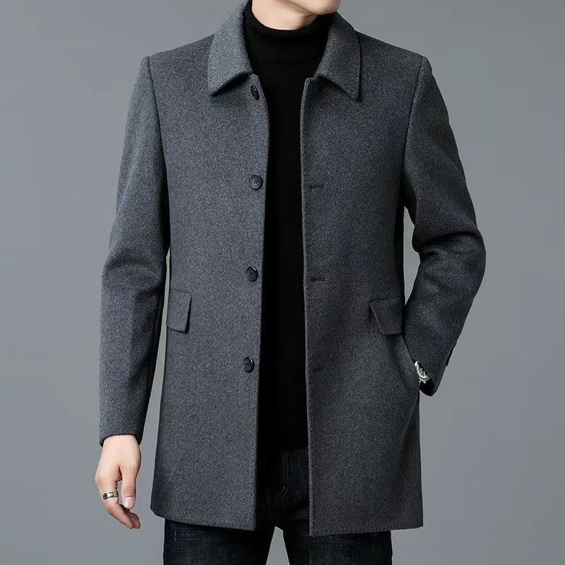 Men's Classic Collar Coat | Mid-Thigh Button Closure Jacket 1