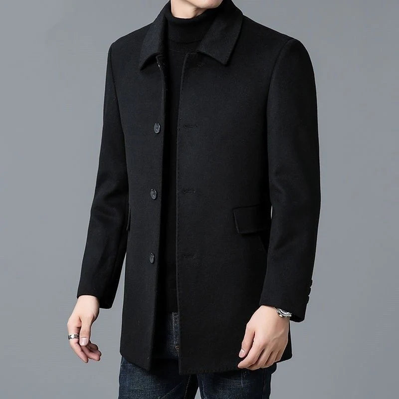 Men's Classic Collar Coat | Mid-Thigh Button Closure Jacket 4