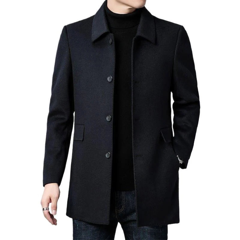 Men's Classic Collar Coat | Mid-Thigh Button Closure Jacket 6