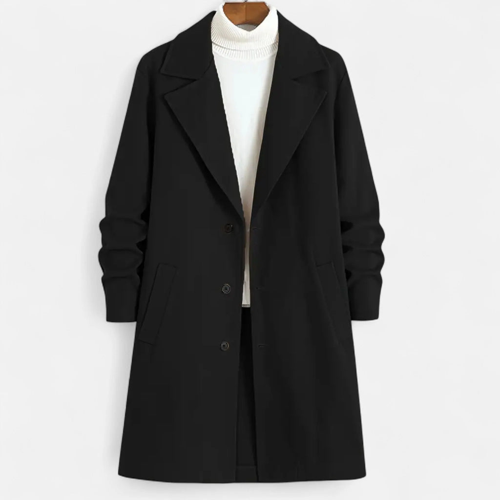 Men's Classic Long Coat | Regular Fit Solid Colour Overcoat 3