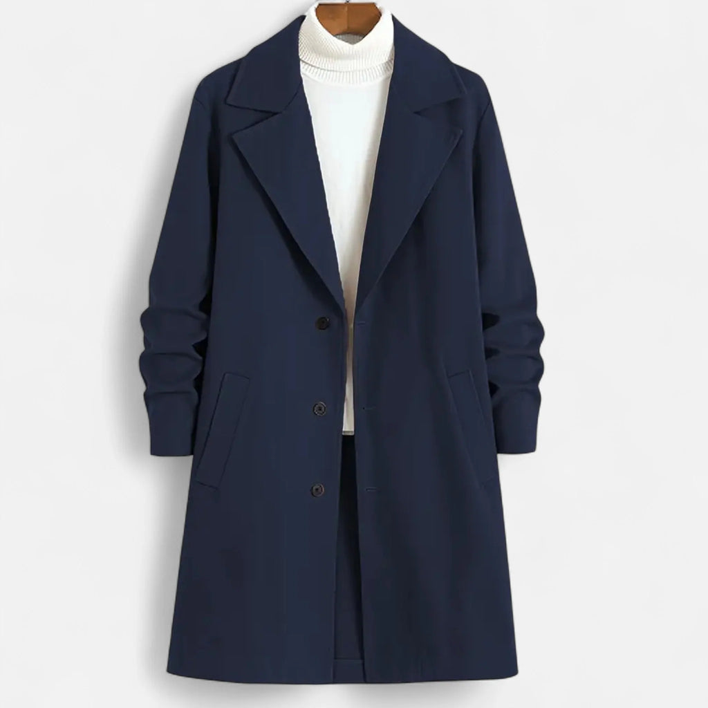 Men's Classic Long Coat | Regular Fit Solid Colour Overcoat 4