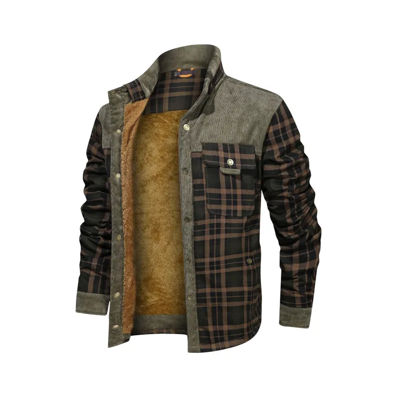 Men's Flannel Shirt Jacket | Warm Checked Teddy Lined Button-Up 0