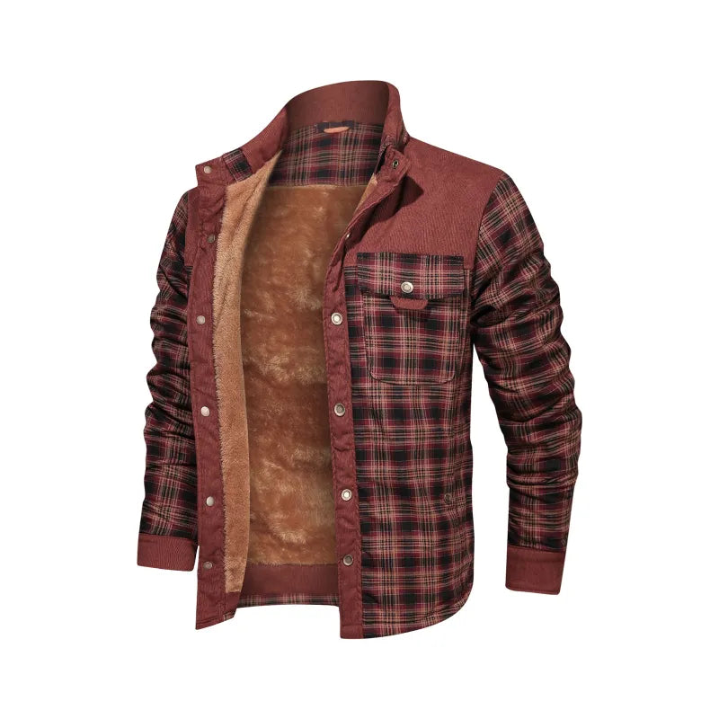Men's Flannel Shirt Jacket | Warm Checked Teddy Lined Button-Up 1