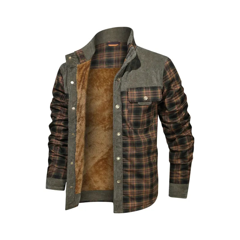 Men's Flannel Shirt Jacket | Warm Checked Teddy Lined Button-Up 3