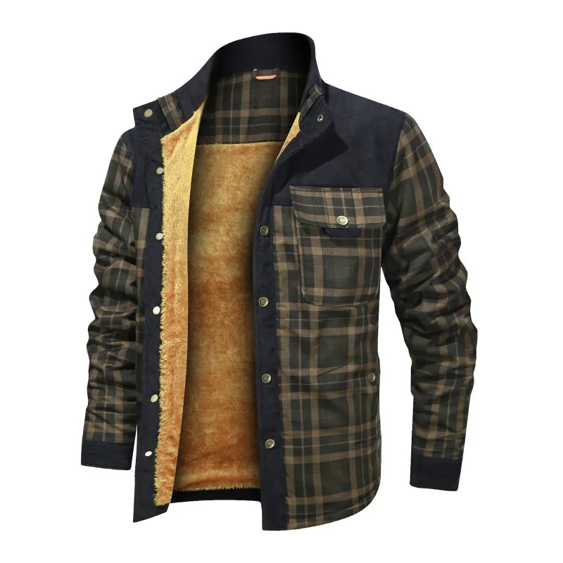 Men's Flannel Shirt Jacket | Warm Checked Teddy Lined Button-Up 4