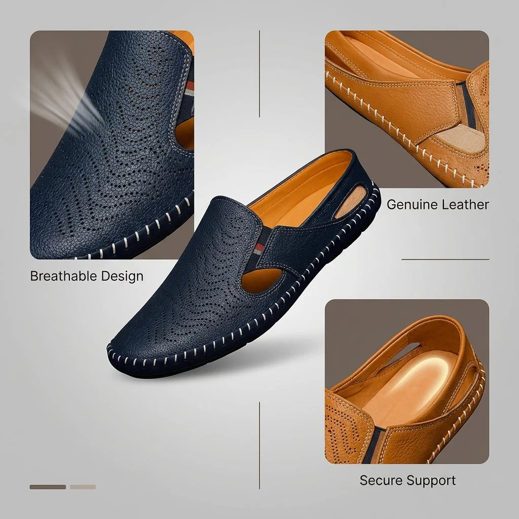 Men's Leather Sandals | Breathable Adjustable Strap Footwear 5