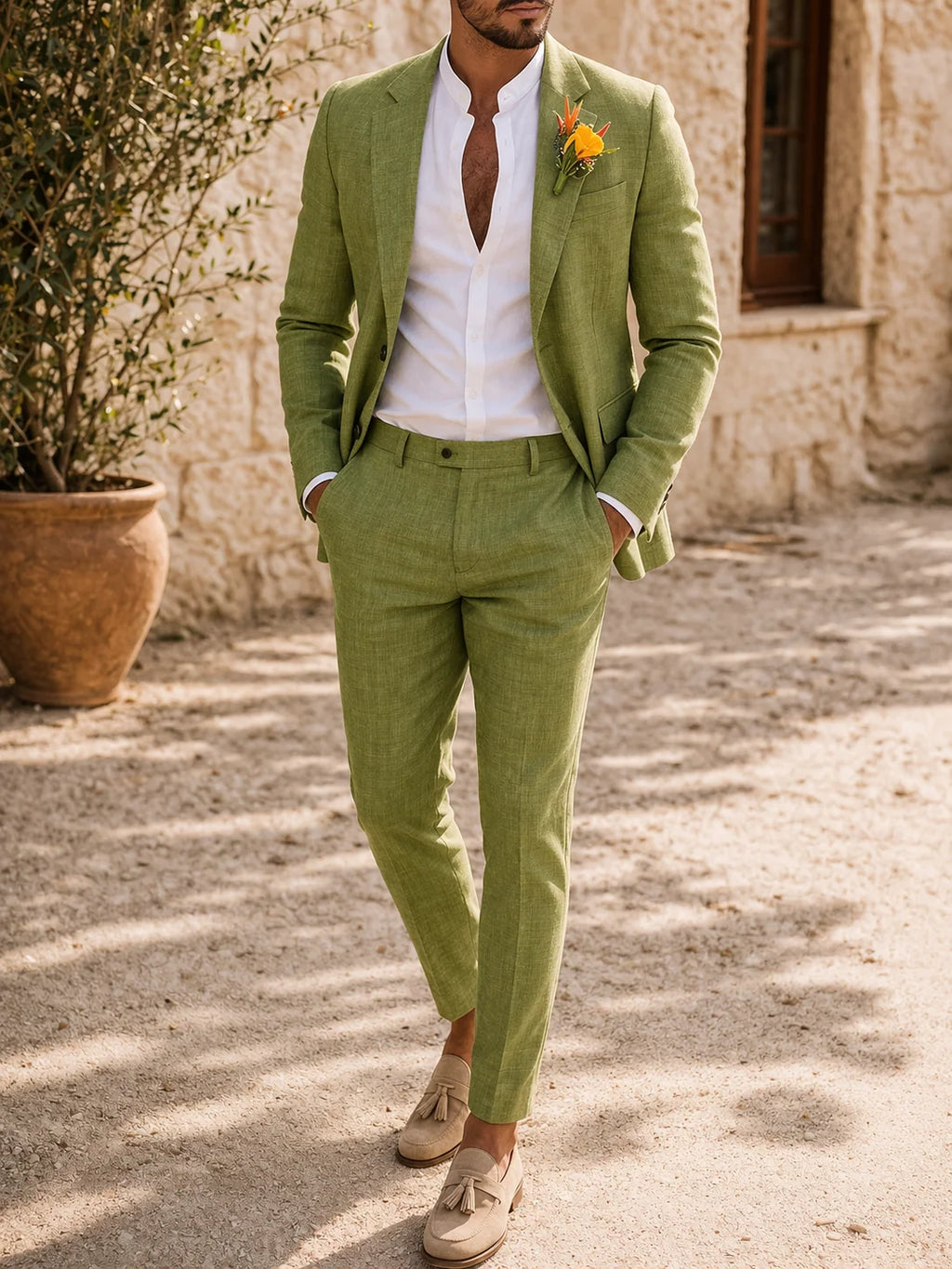 Men's Linen Suit | Tailored Two-Piece Wedding Suits for Men 0