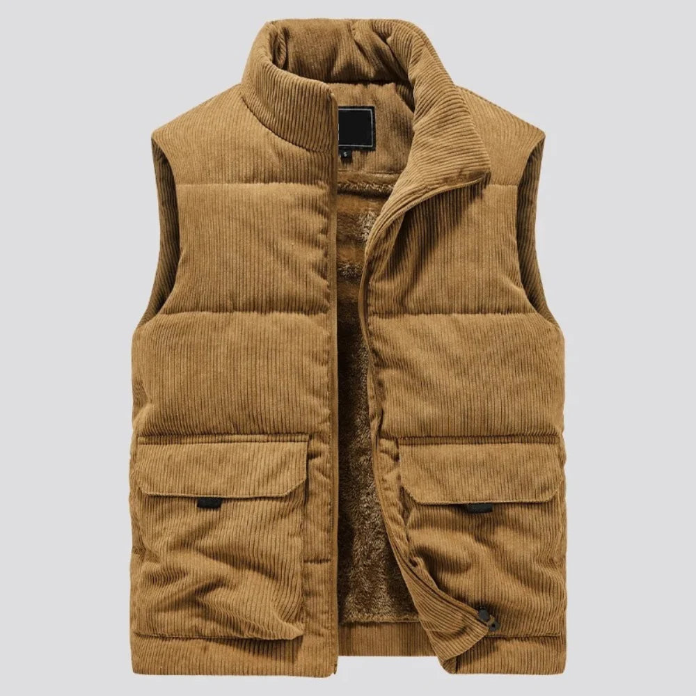 Men's Slim Fit Corduroy Waistcoat with Pockets | Casual Layering Vest 0