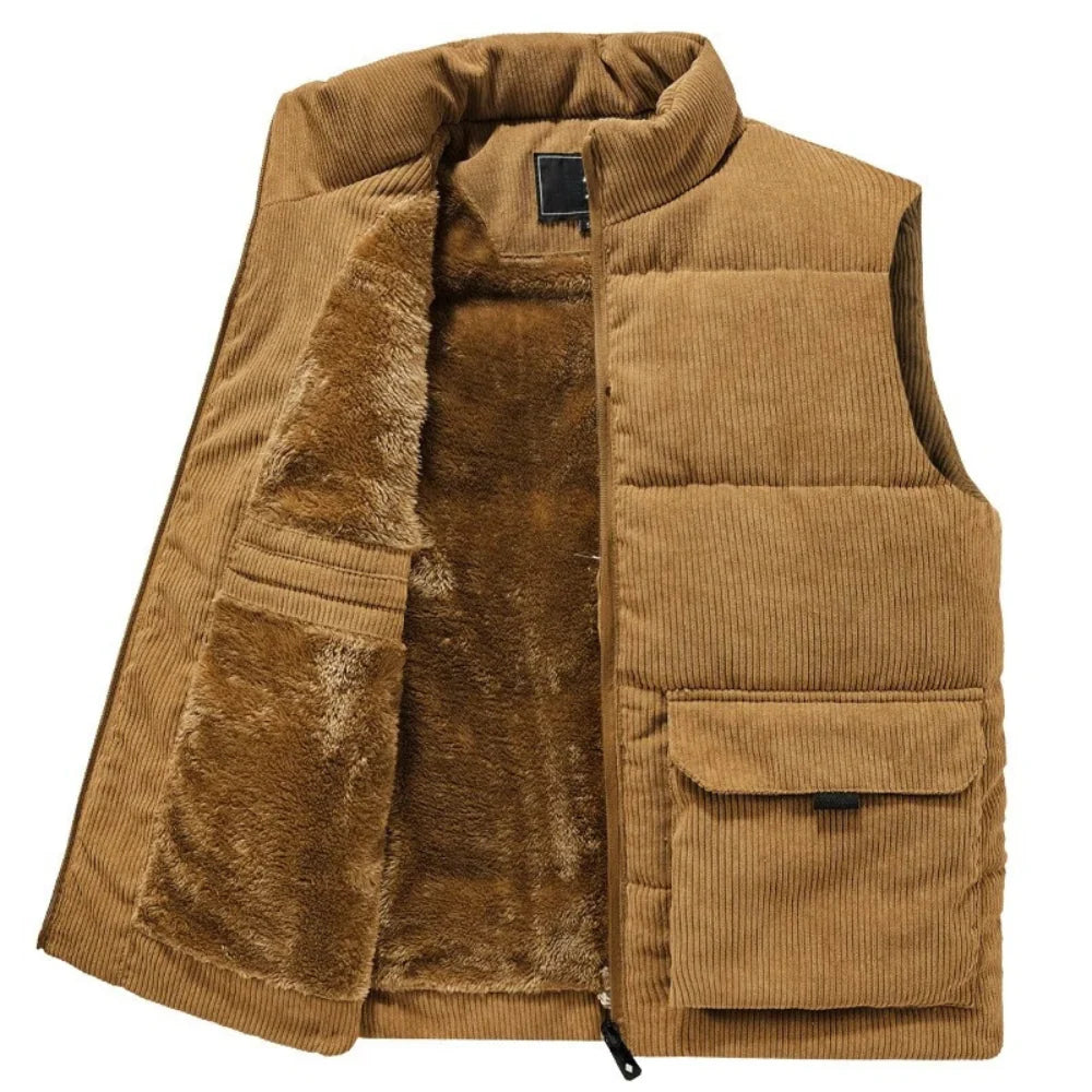 Men's Slim Fit Corduroy Waistcoat with Pockets | Casual Layering Vest 4
