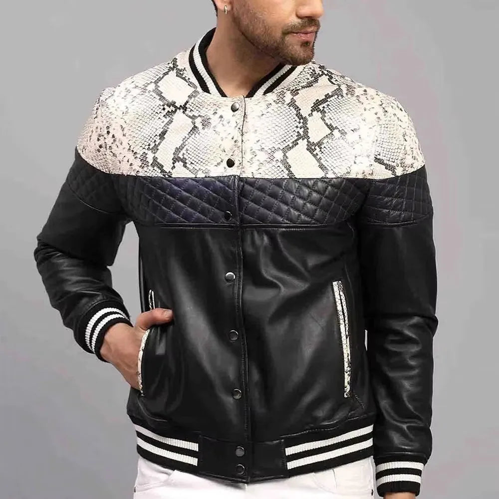 Men's Slim Fit Leather Bomber Jacket | Breathable Stand Collar Coat 1