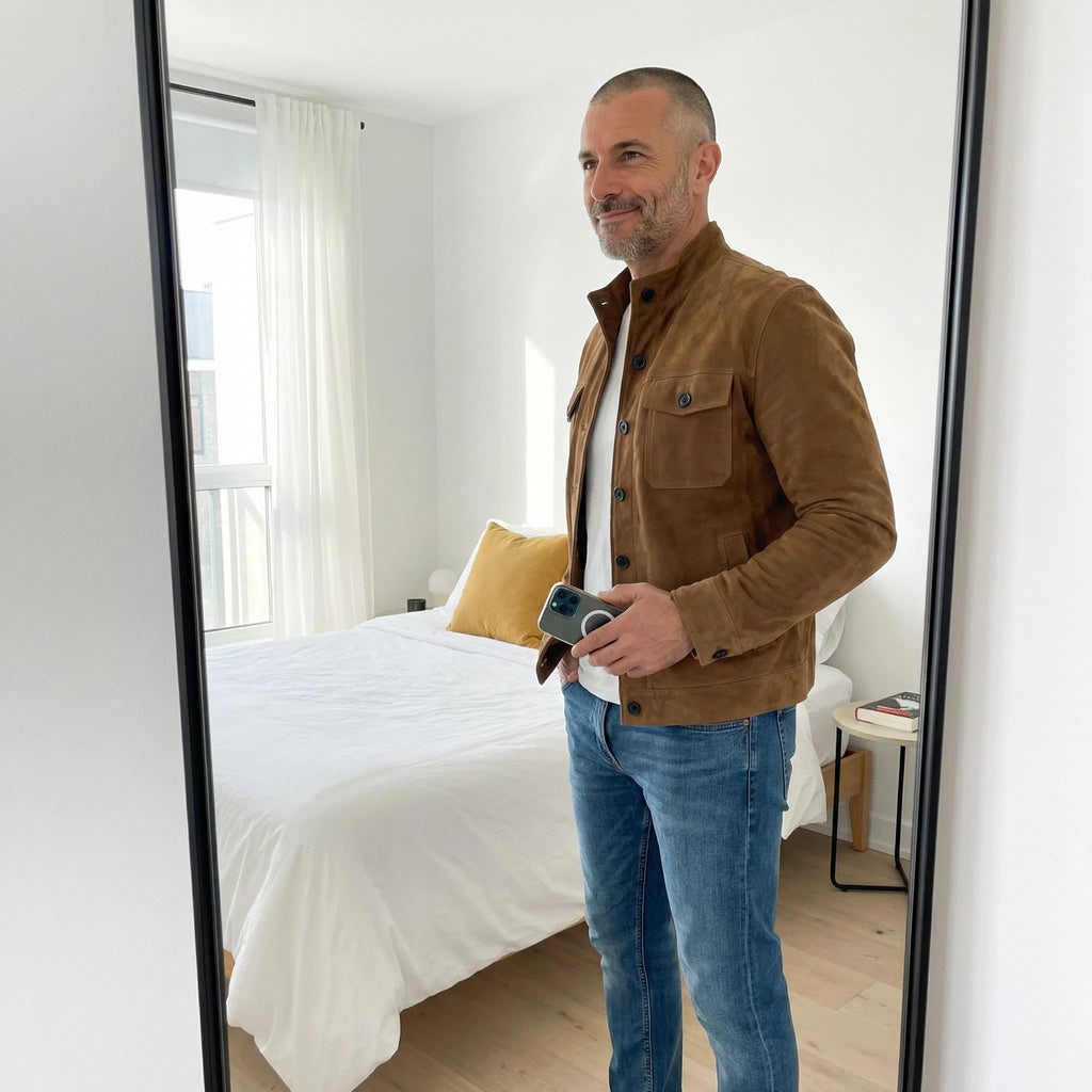 Men's Suede Jacket | Lightweight Military-Inspired Coat 7