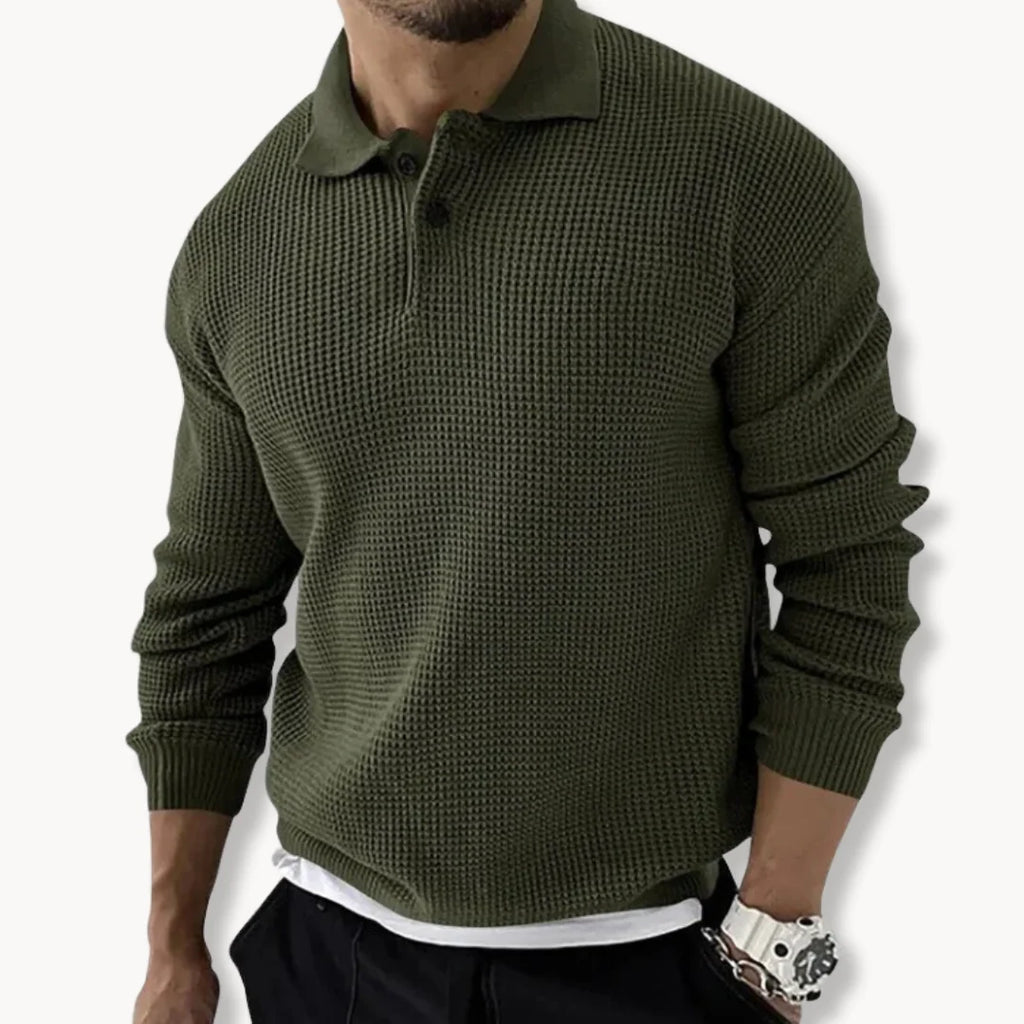 Men's Sweaters | Lightweight Knitted Polo with Waffle Texture 1