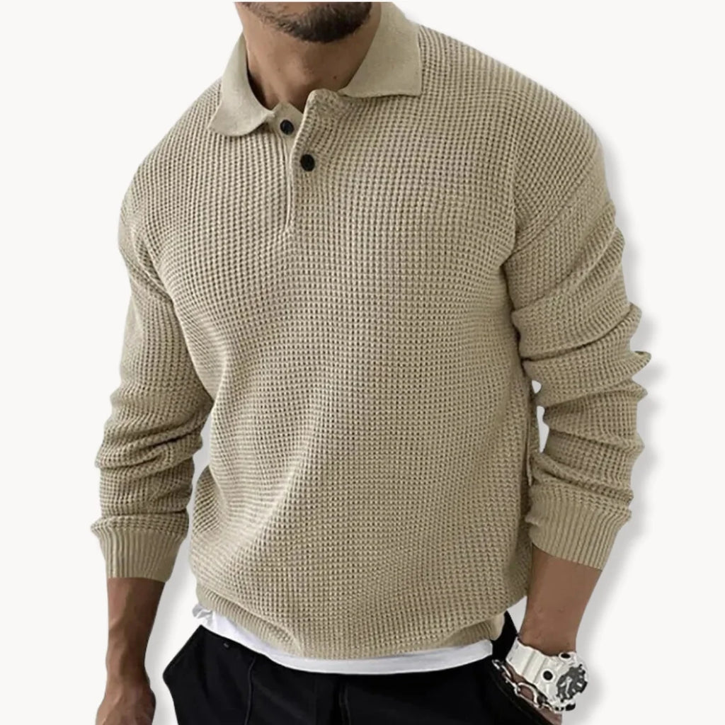 Men's Sweaters | Lightweight Knitted Polo with Waffle Texture 3