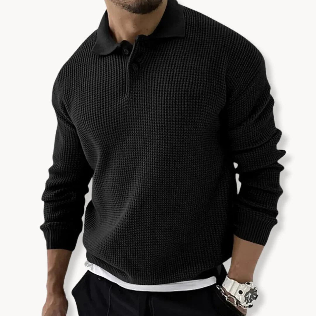 Men's Sweaters | Lightweight Knitted Polo with Waffle Texture 4
