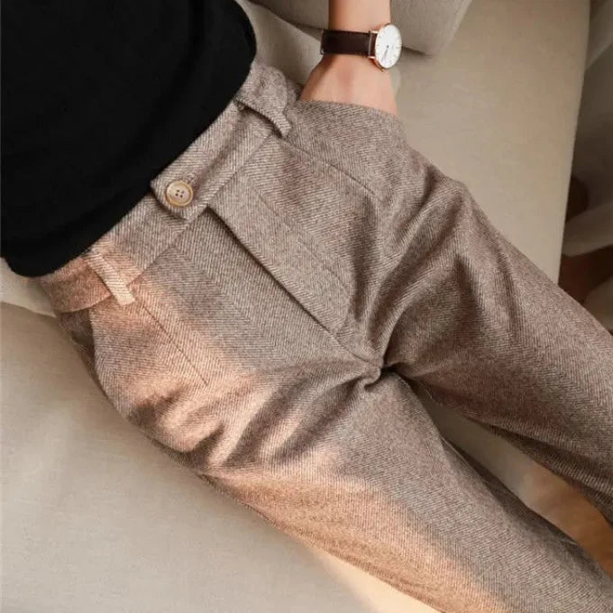 Men's Trousers | Tailored Wool Herringbone Modern Fit Pants 2