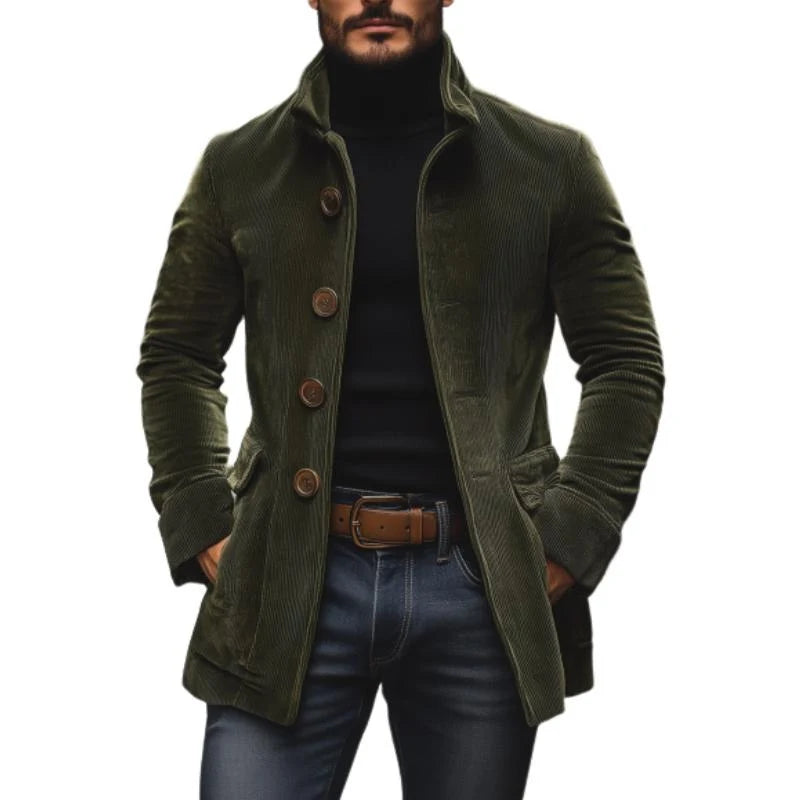 Men's Winter Coat | Slim Fit Corduroy Jacket with Stand Collar 0
