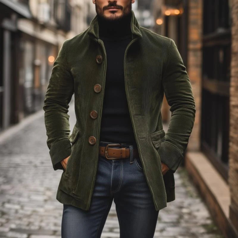 Men's Winter Coat | Slim Fit Corduroy Jacket with Stand Collar 1