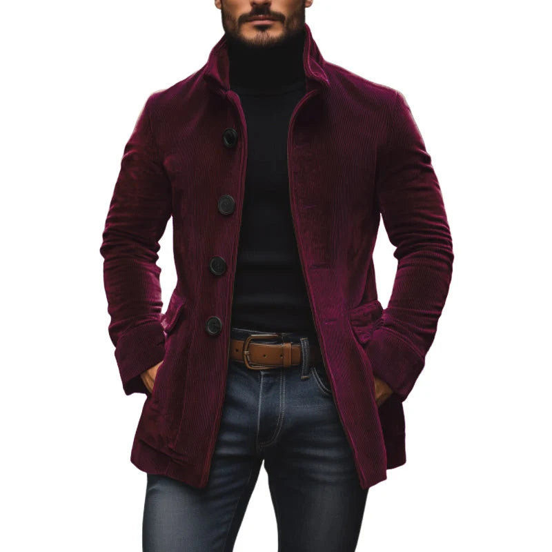 Men's Winter Coat | Slim Fit Corduroy Jacket with Stand Collar 10