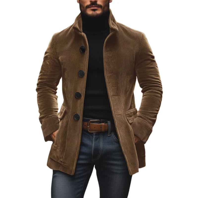 Men's Winter Coat | Slim Fit Corduroy Jacket with Stand Collar 8