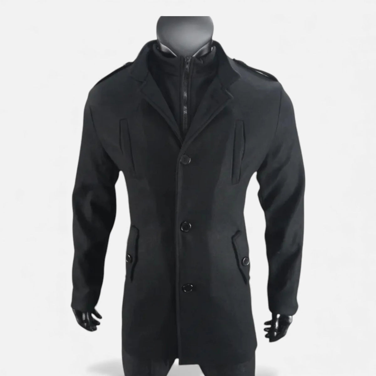 Men's Wool Mid-Length Jacket | Zippered Wool Overcoat 0