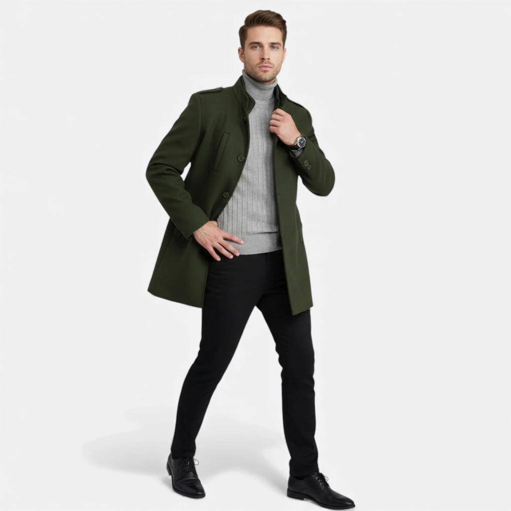 Men's Wool Mid-Length Jacket | Zippered Wool Overcoat 2