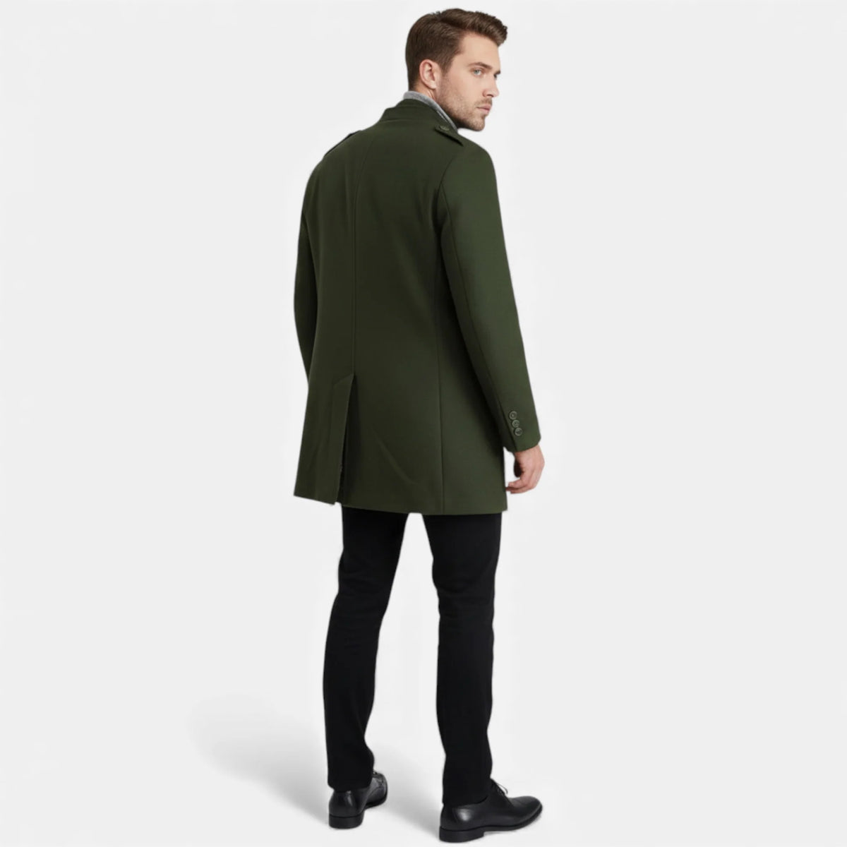 Men's Wool Mid-Length Jacket | Zippered Wool Overcoat 3