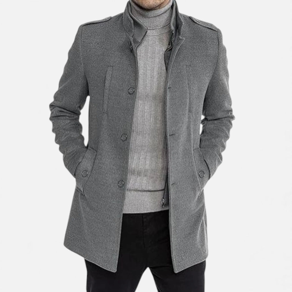 Men's Wool Mid-Length Jacket | Zippered Wool Overcoat 4