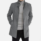 Men's Wool Mid-Length Jacket | Zippered Wool Overcoat 4