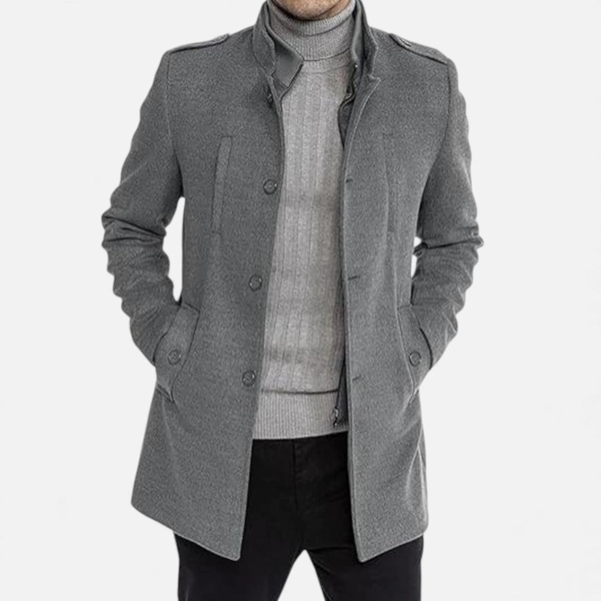 Men's Wool Mid-Length Jacket | Zippered Wool Overcoat 4