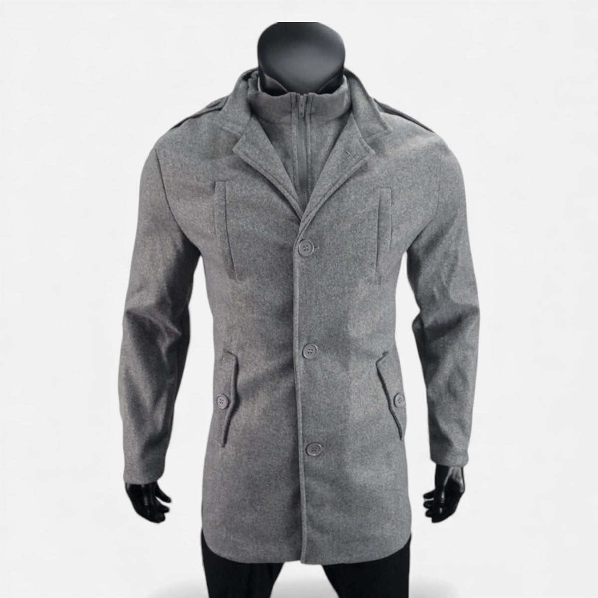 Men's Wool Mid-Length Jacket | Zippered Wool Overcoat 5