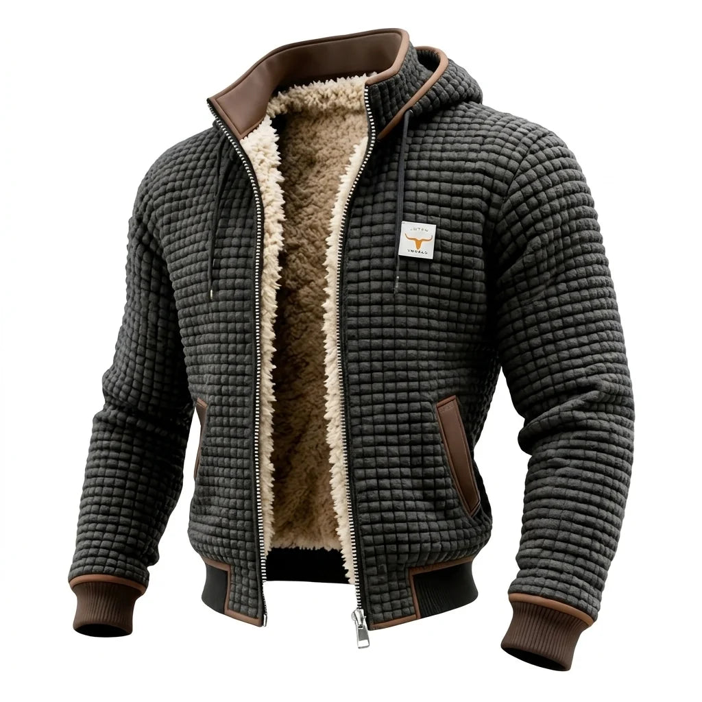 Retro Hooded Jacket | Lightweight Zip-Up Waffle Texture Coat 1