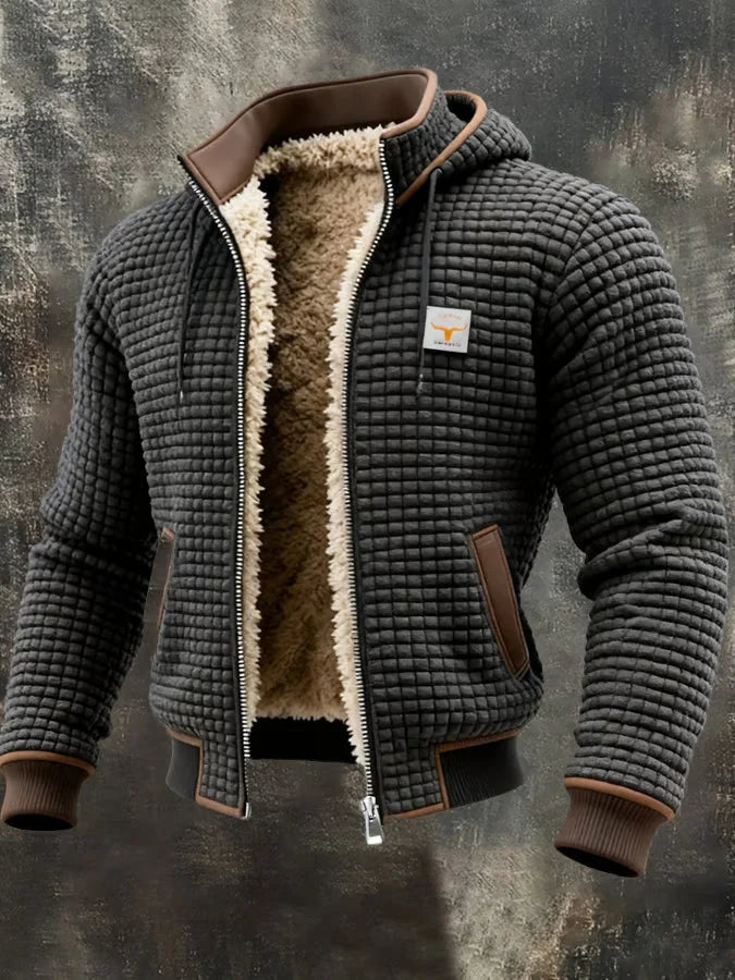 Retro Hooded Jacket | Lightweight Zip-Up Waffle Texture Coat 2