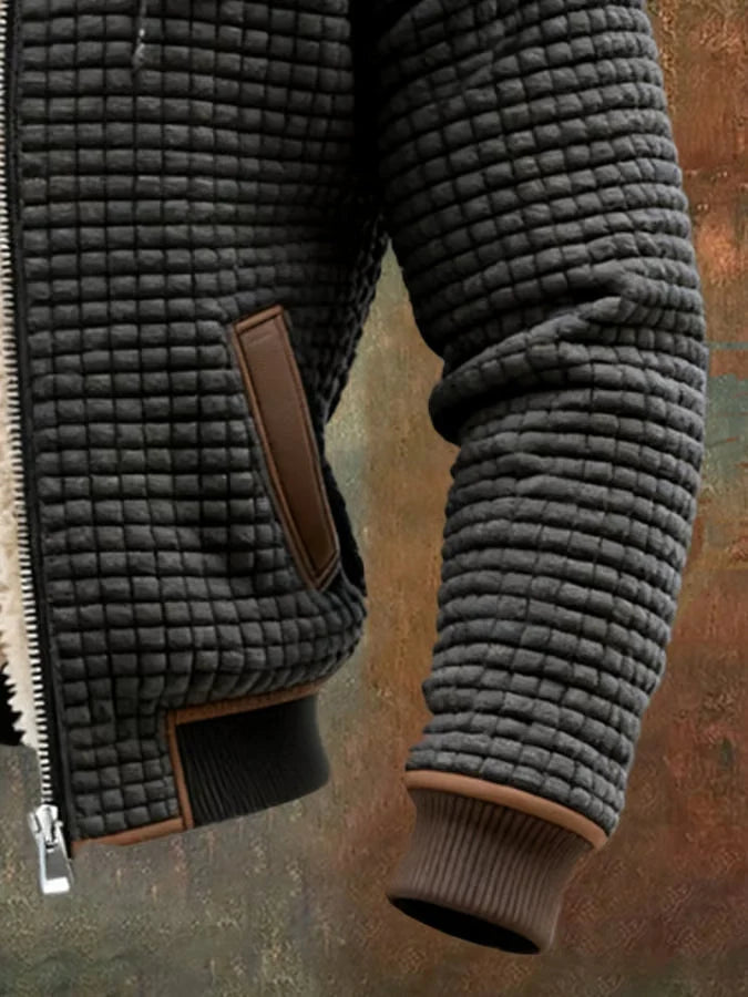 Retro Hooded Jacket | Lightweight Zip-Up Waffle Texture Coat 3