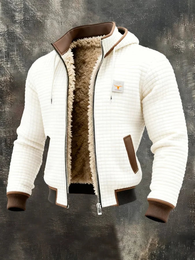 Retro Hooded Jacket | Lightweight Zip-Up Waffle Texture Coat 4
