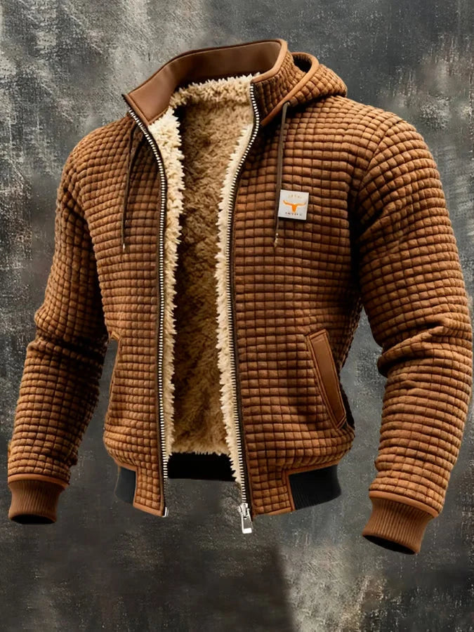 Retro Hooded Jacket | Lightweight Zip-Up Waffle Texture Coat 5