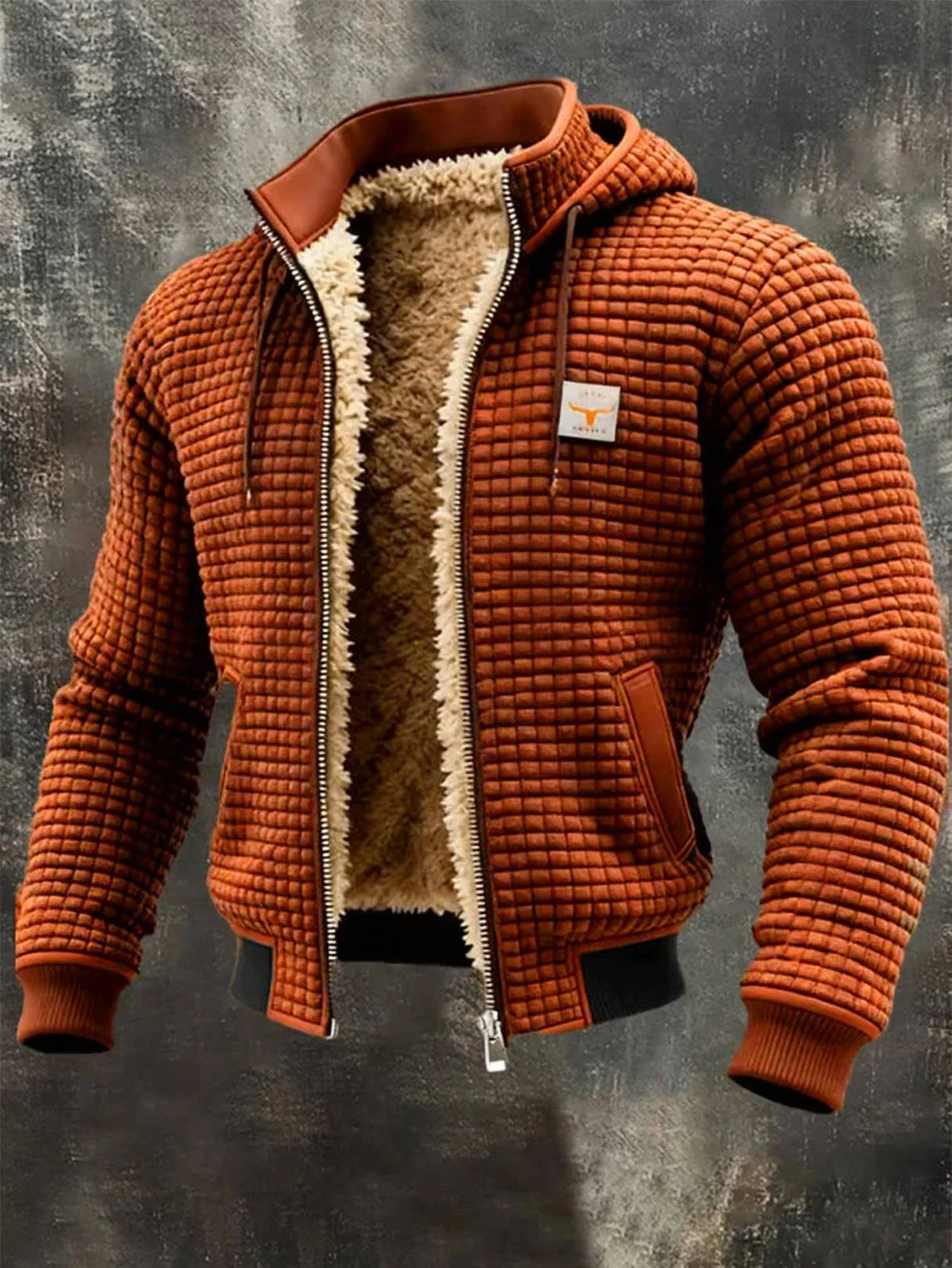 Retro Hooded Jacket | Lightweight Zip-Up Waffle Texture Coat 7