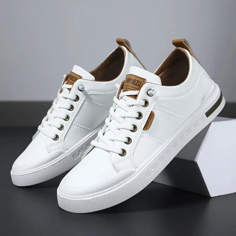 Two-Tone Leather Sneakers | Cushioned EVA Insole Casual Shoes 0