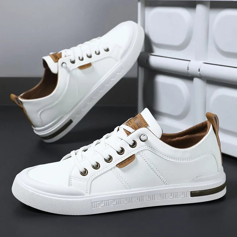 Two-Tone Leather Sneakers | Cushioned EVA Insole Casual Shoes 1
