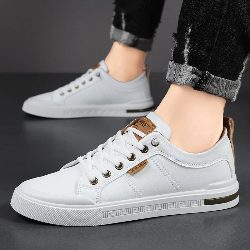 Two-Tone Leather Sneakers | Cushioned EVA Insole Casual Shoes 2