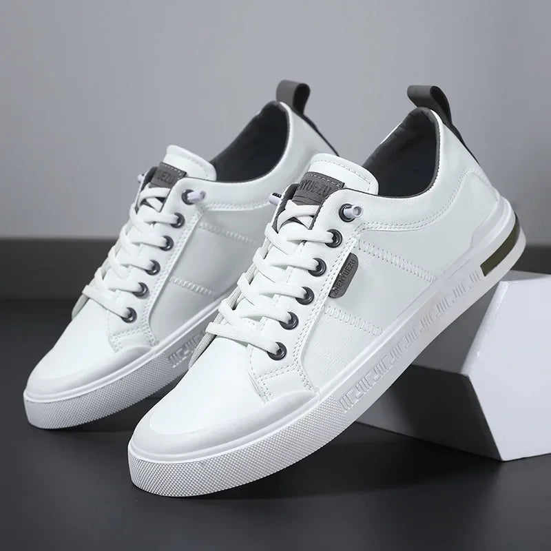 Two-Tone Leather Sneakers | Cushioned EVA Insole Casual Shoes 3