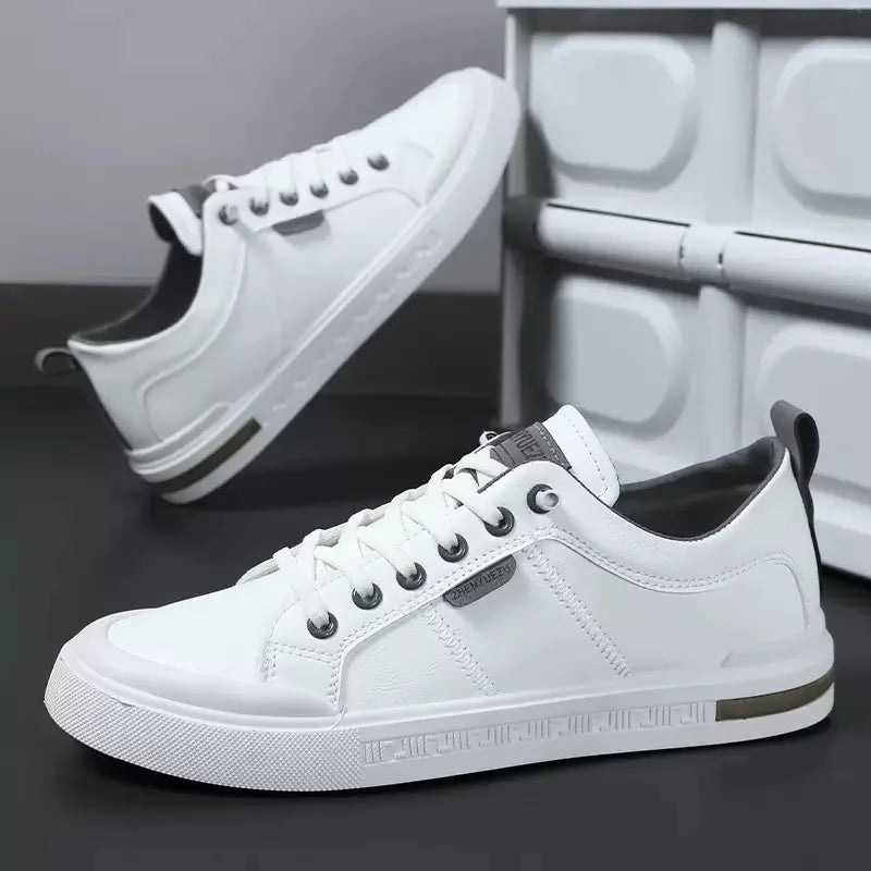 Two-Tone Leather Sneakers | Cushioned EVA Insole Casual Shoes 4
