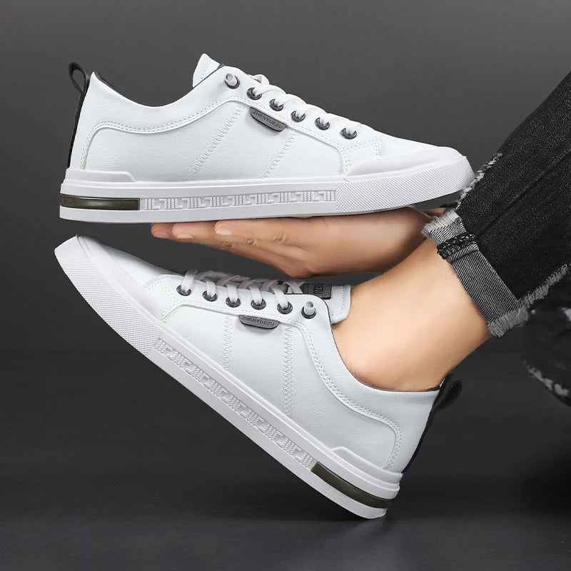 Two-Tone Leather Sneakers | Cushioned EVA Insole Casual Shoes 5