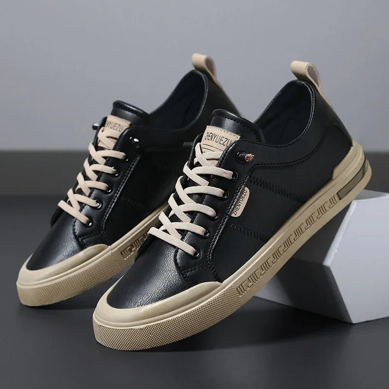 Two-Tone Leather Sneakers | Cushioned EVA Insole Casual Shoes 6