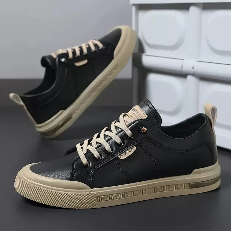 Two-Tone Leather Sneakers | Cushioned EVA Insole Casual Shoes 7