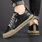 Two-Tone Leather Sneakers | Cushioned EVA Insole Casual Shoes 8