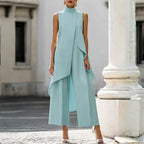 Women's Asymmetrical Jumpsuit | High Neck Wide-Leg Style 2