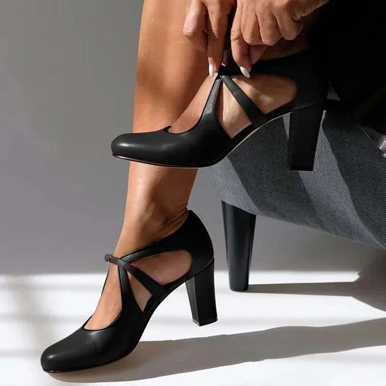 Women's Black Heels | Comfortable Strap Block Heels for All-Day Wear 2