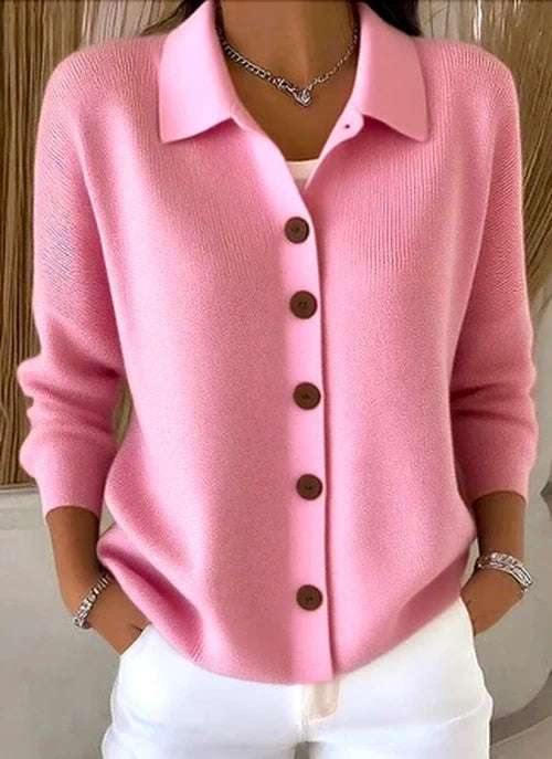 Women’s Button-Front Knit Cardigan with Relaxed Collar 1